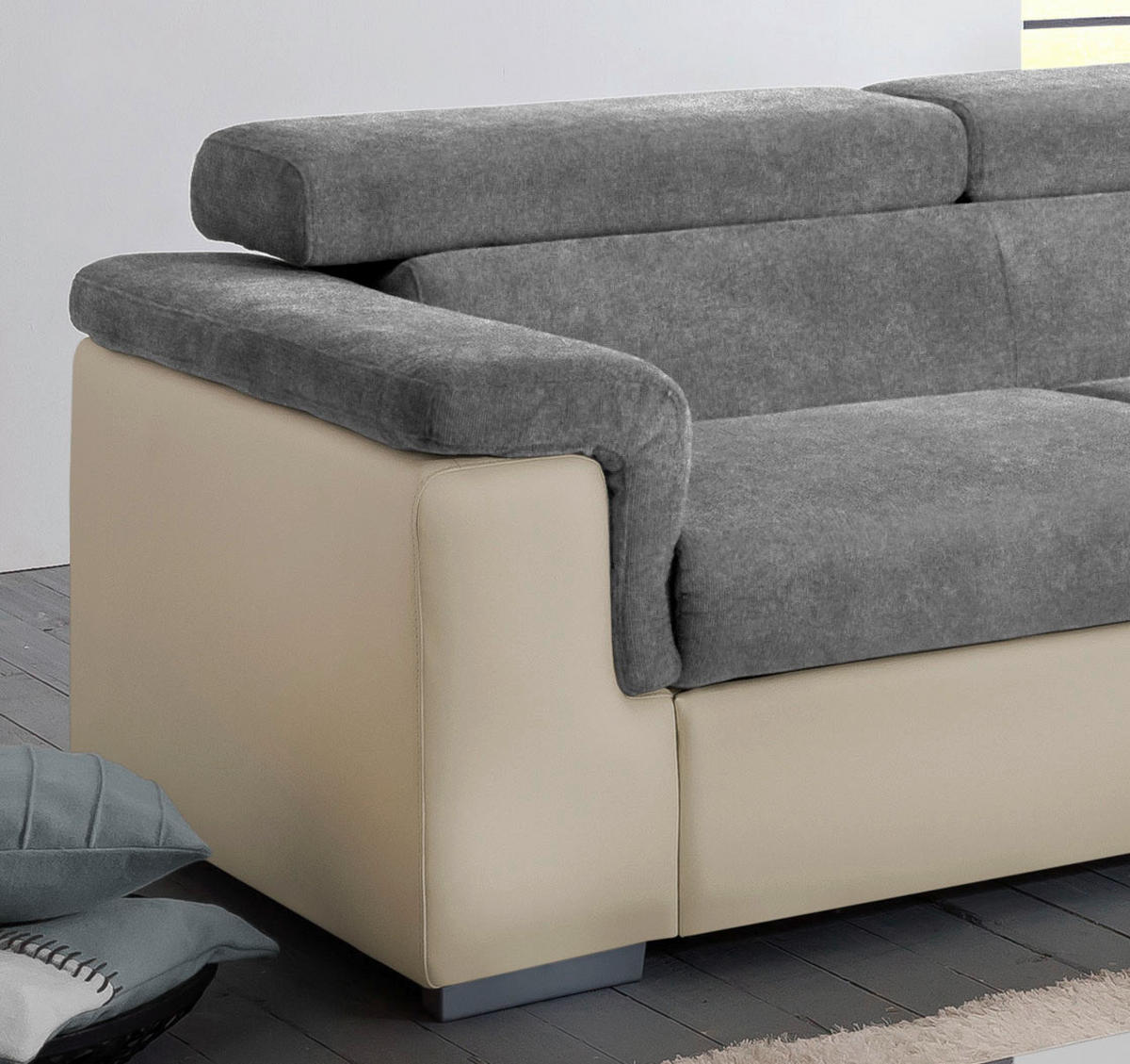 ECKSOFA Anthrazit, Braun Lederlook, Flachgewebe  - Anthrazit/Braun, Basics, Holz/Textil (252/217cm) - MID.YOU
