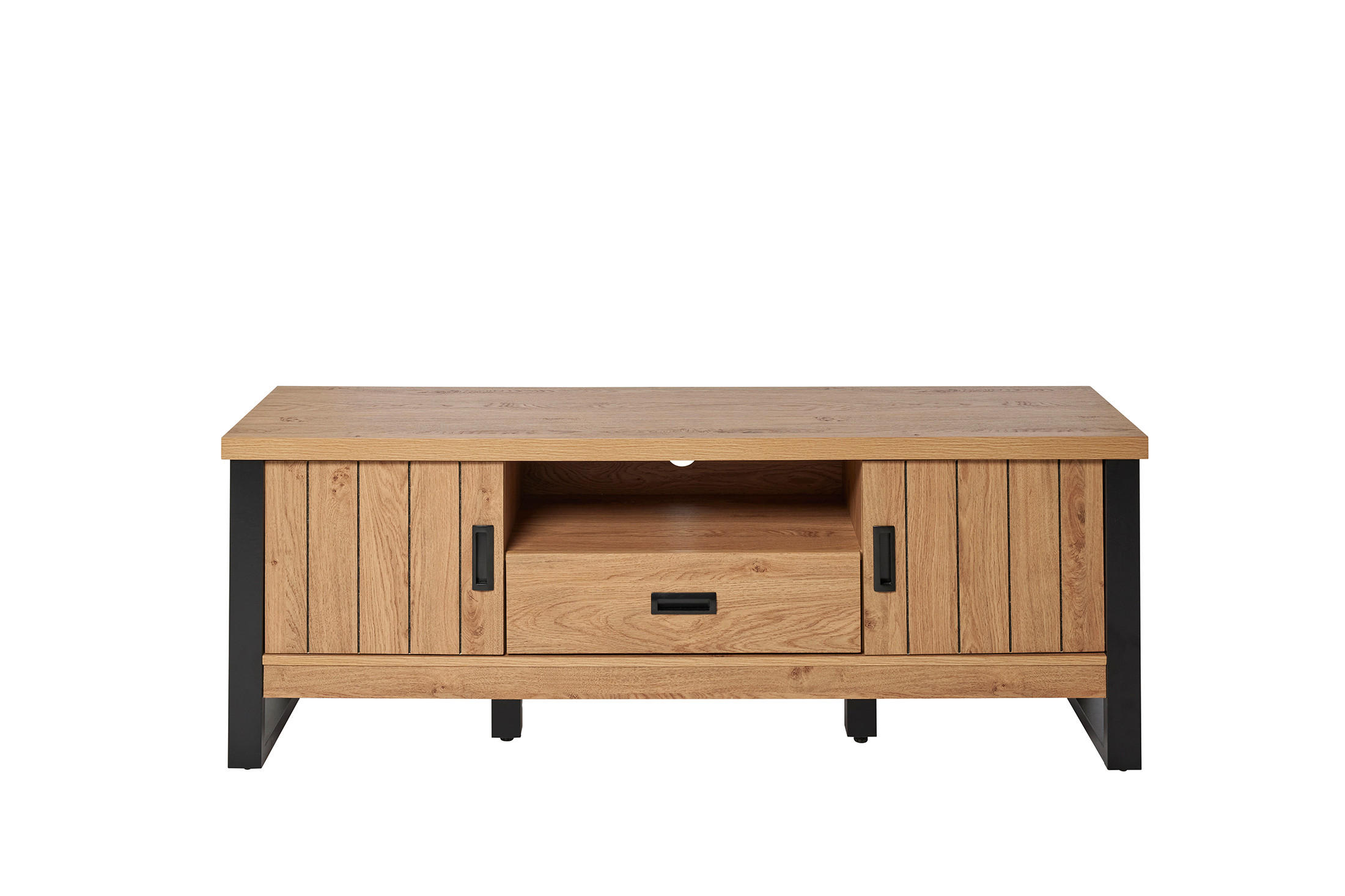 TV-ELEMENT Holzwerkstoff Schwarz, Eichefarben  - Eichefarben/Schwarz, KONVENTIONELL, Holzwerkstoff/Metall (153,4/55/39cm) - MID.YOU