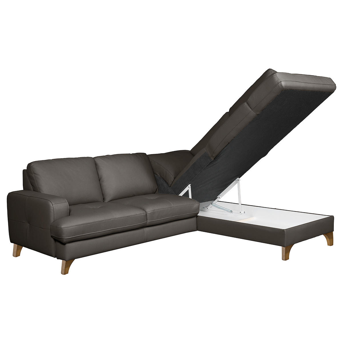 ECKSOFA Lederlook Echtleder Dunkelbraun  - Dunkelbraun/Buchefarben, Design, Leder/Holz (234/190cm) - Livetastic