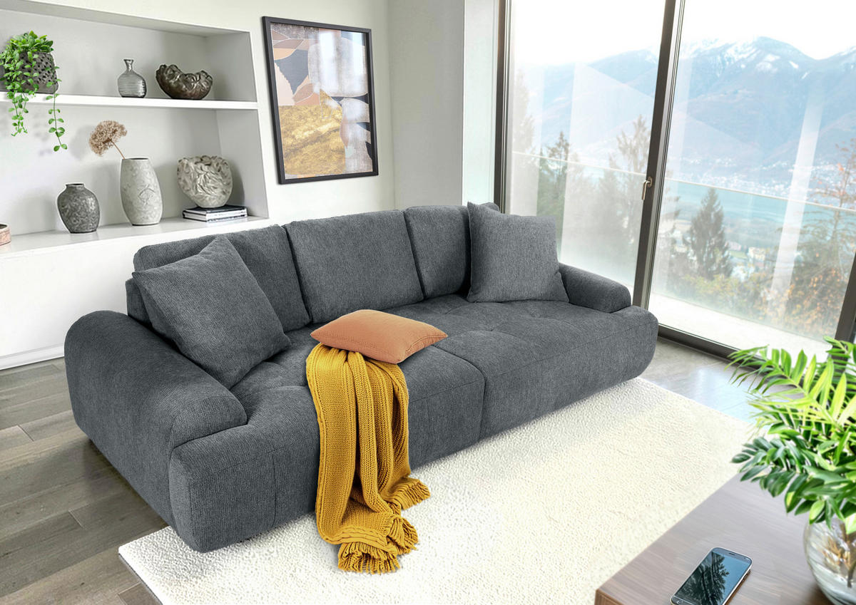 BIGSOFA Flachgewebe Dunkelgrau  - Dunkelgrau/Schwarz, KONVENTIONELL, Kunststoff/Textil (276/95/130cm) - Carryhome