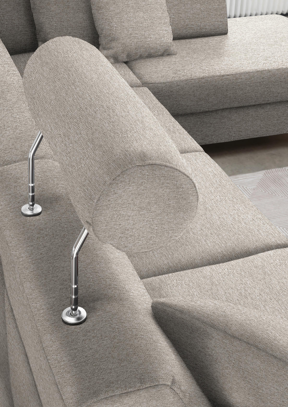 WOHNLANDSCHAFT in Webstoff Beige  - Beige/Schwarz, Design, Holz/Textil (165/296/198cm) - Xora