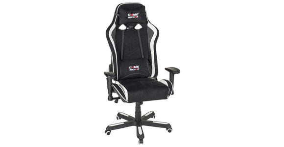 GAMINGSTUHL in Lederlook, Mikrofaser Schwarz, Weiß - Schwarz/Weiß, Design, Kunststoff/Textil (72/128-138/72cm) - Xora