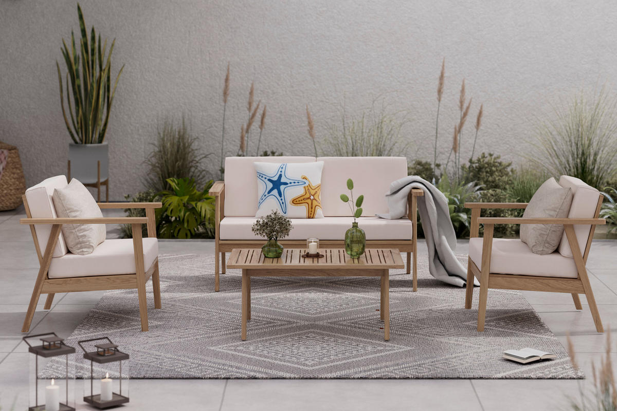 GARTENSET  - Beige/Teakfarben, MODERN, Holz/Textil (130/72/90/75/75/38/71/71/55cm) - Ambia Garden