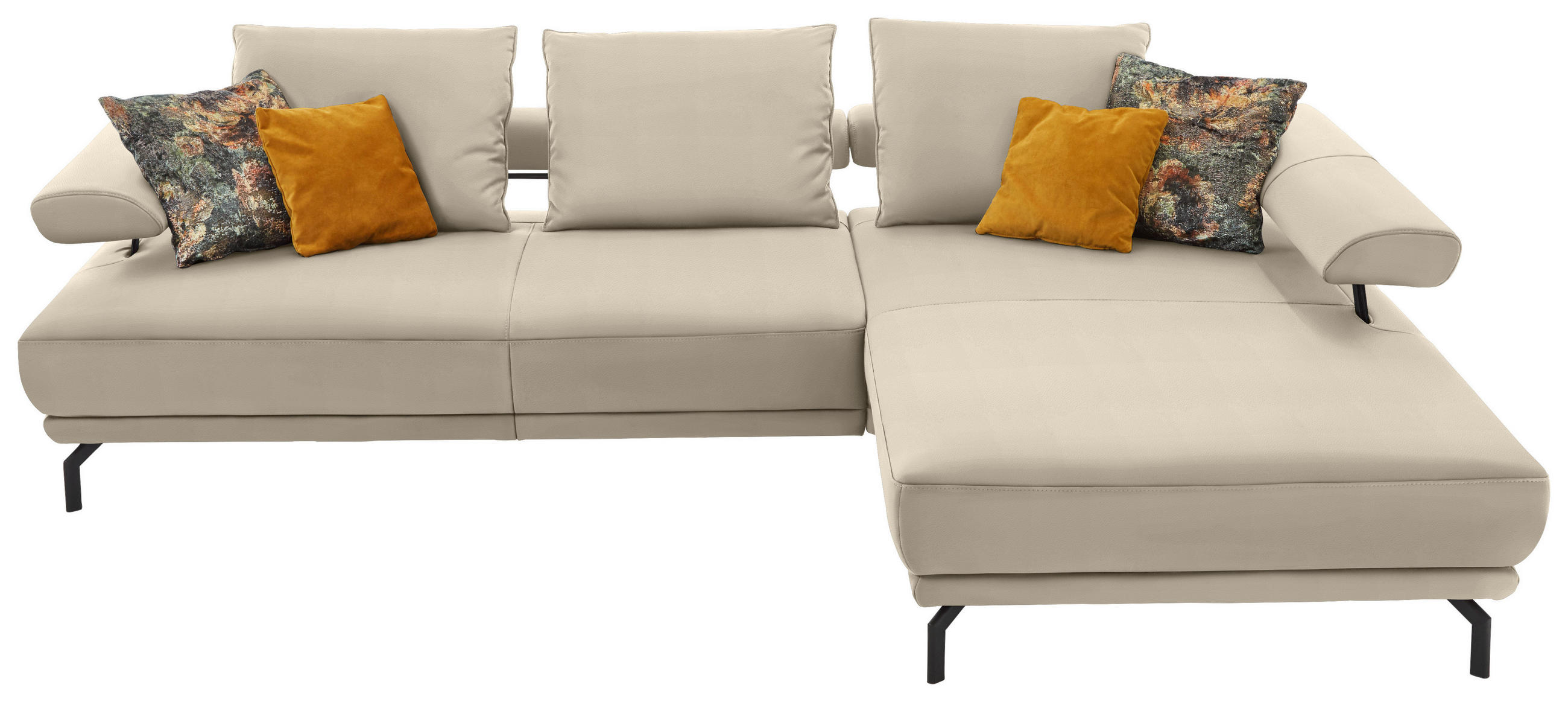 ECKSOFA 305/224 cm  in Echtleder Creme Rückenkissen, Sitztiefenverstellung  305/224 cm  - Creme/Schwarz, Design, Leder/Metall (305/224cm) - Dieter Knoll