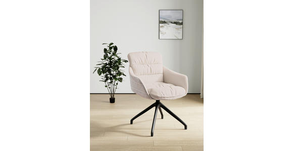 ARMLEHNSTUHL  Sitzfläche 360° drehbar, inklusive Armlehnen, automatische Rückholfunktion Webstoff Echtleder  - Beige/Schwarz, Design, Leder/Textil (62/85,5/65cm) - Dieter Knoll