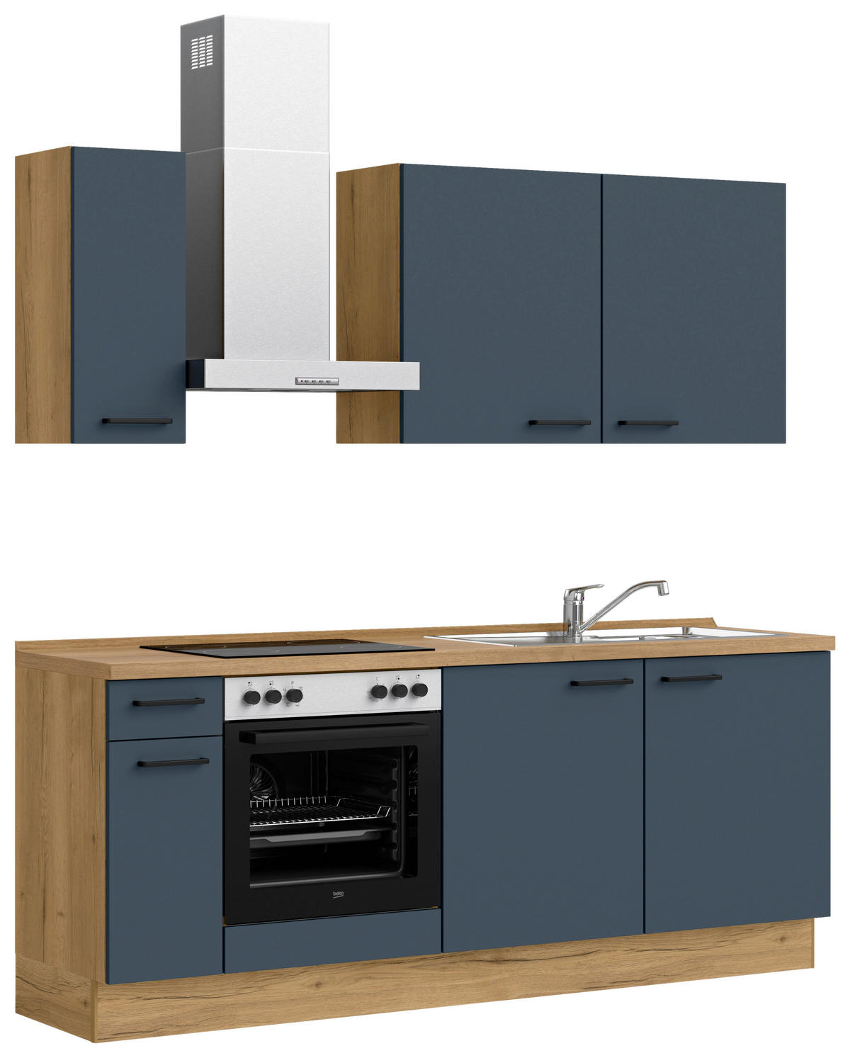 KÜCHENLEERBLOCK 210 cm   in Blau, Eichefarben  - Blau/Eichefarben, MODERN, Holzwerkstoff/Metall (210cm) - Nobilia