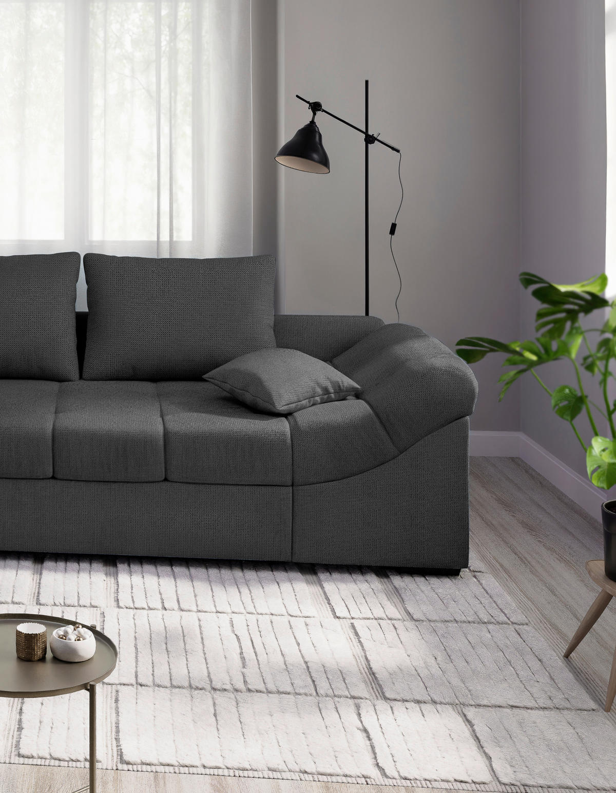 ECKSCHLAFSOFA in Anthrazit Textil   - Anthrazit/Schwarz, Modern, Holz/Textil (202/298cm) - MID.YOU