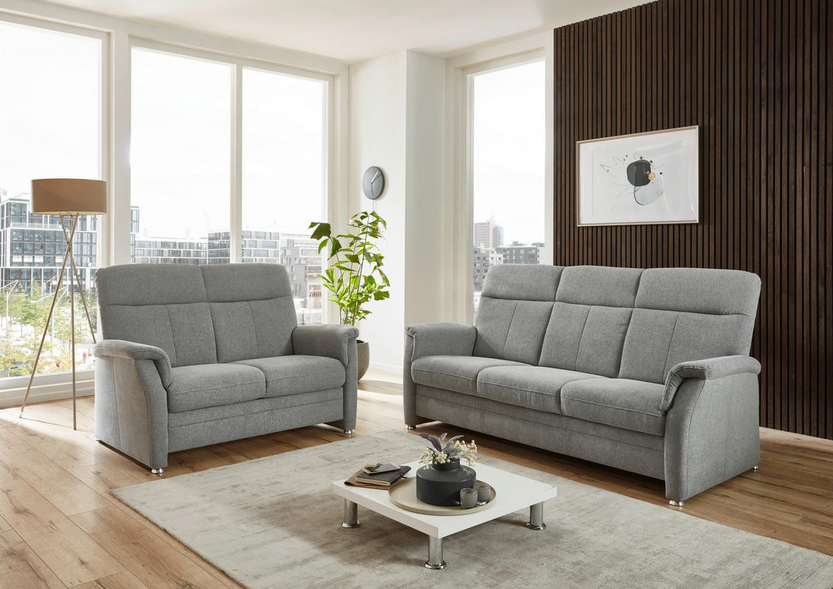 SITZGARNITUR Flachgewebe Hellgrau  - Hellgrau/Alufarben, KONVENTIONELL, Textil/Metall (142-194/100/89cm) - Beldomo Comfort