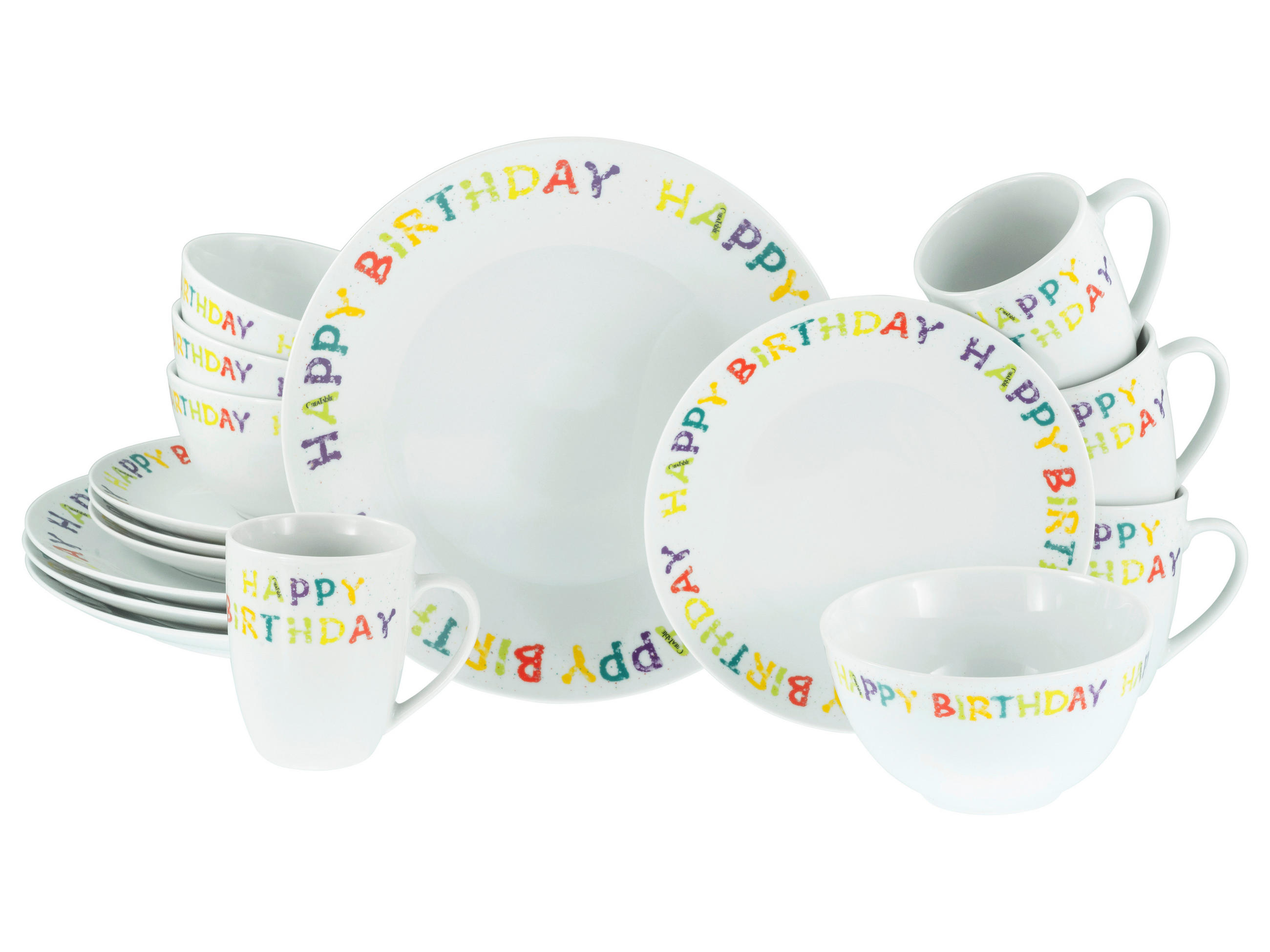 KOMPLETT SERVIS Happy Birthday 16 delar  - multicolor, Basics, keramik - Creatable