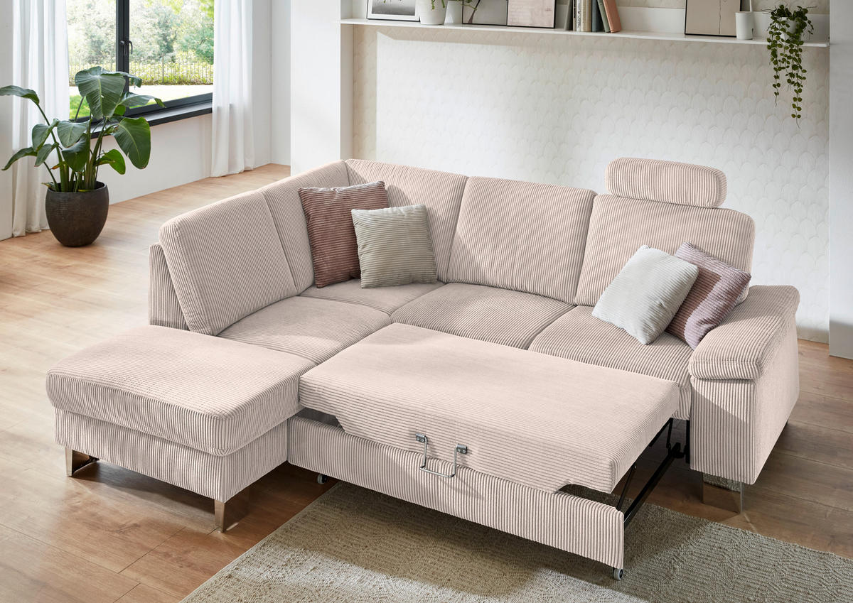 ECKSOFA  in Cord Hellbraun  200/248 cm  - Hellbraun/Edelstahlfarben, KONVENTIONELL, Textil/Metall (200/248cm) - Beldomo System