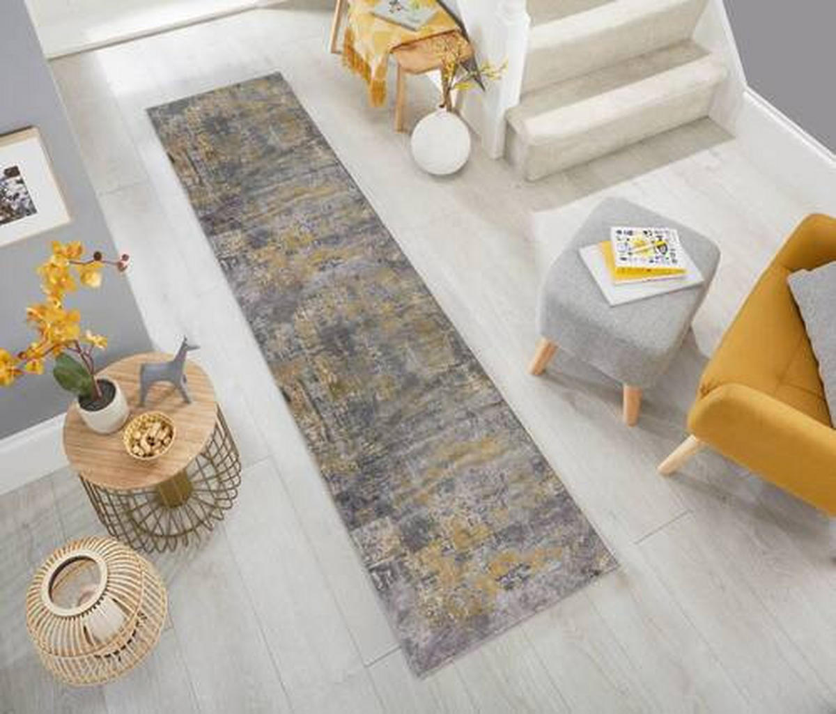KOBEREC, 300/80 cm, žlutá, šedá - šedá/žlutá, Basics, textil (300/80cm)