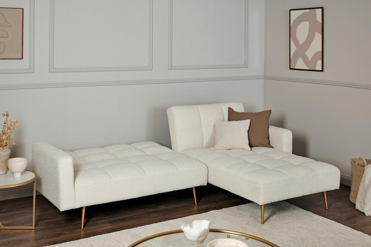 ECKSCHLAFSOFA CHILLAX POSH CORNER EU Elfenbein Bouclé  - Elfenbein/Goldfarben, MODERN, Holz/Textil (244/150cm) - Livetastic