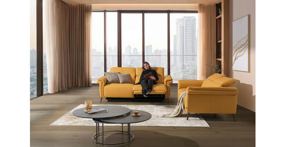 3-SITZER-SOFA Echtleder Currygelb - Currygelb/Schwarz, Design, Leder/Metall (210/79/104cm) - Emilio Belluti
