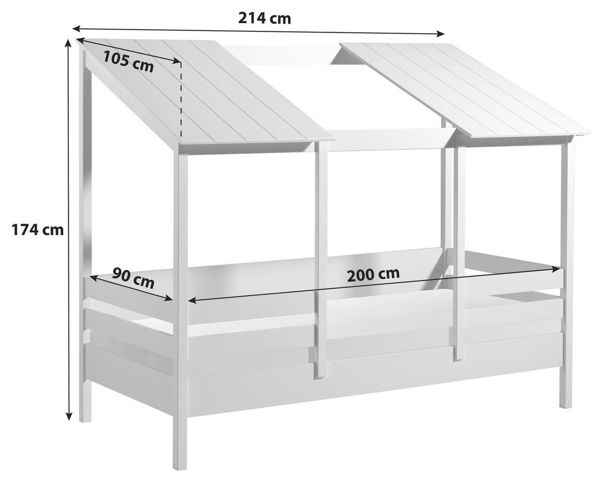 DĚTSKÁ POSTEL SE STŘÍŠKOU, 90/200 cm bílá - bílá, Konvenční, kompozitní dřevo (90/200cm) - MID.YOU