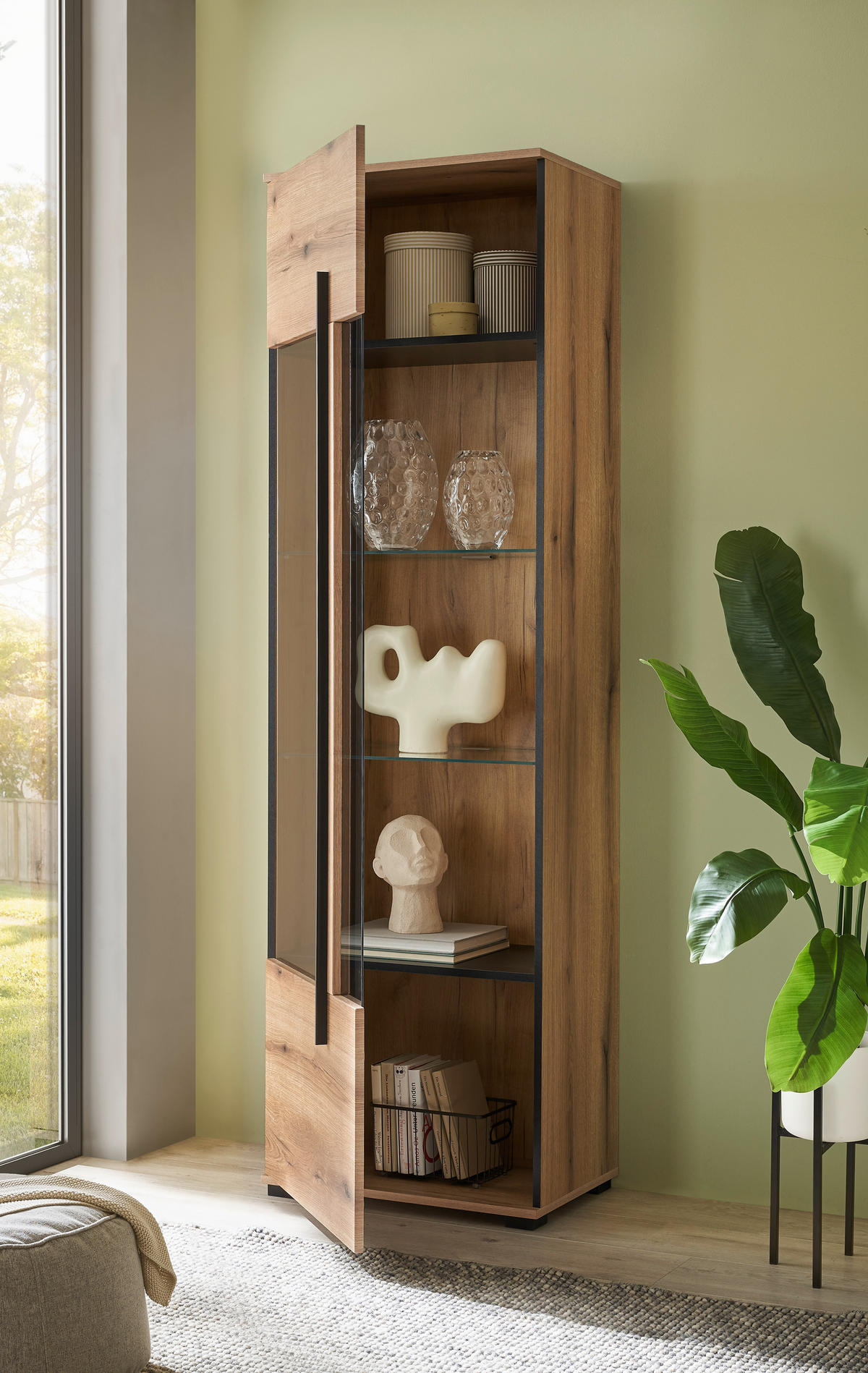 VITRINE  in Eichefarben  - Eichefarben/Schwarz, Design, Glas/Holzwerkstoff (60/200/37cm) - Livetastic