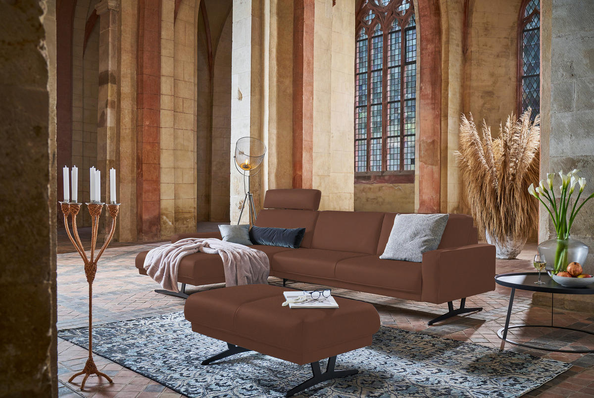 ECKSOFA Nova in Echtleder Braun  179/324 cm  - Anthrazit/Braun, KONVENTIONELL, Leder/Metall (179/324cm) - Johann Jakob