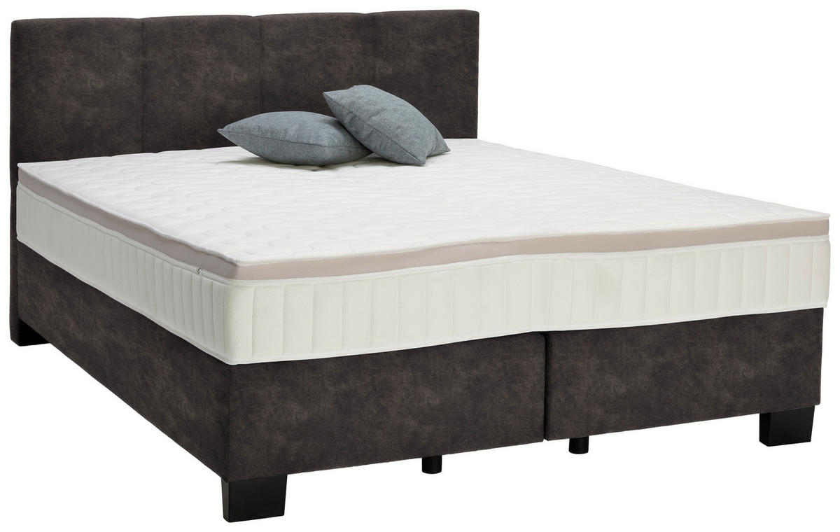 BOXSPRINGBETT 160/200 cm  in Graubraun  - Graubraun/Schwarz, Design, Kunststoff/Textil (160/200cm) - Hom`in