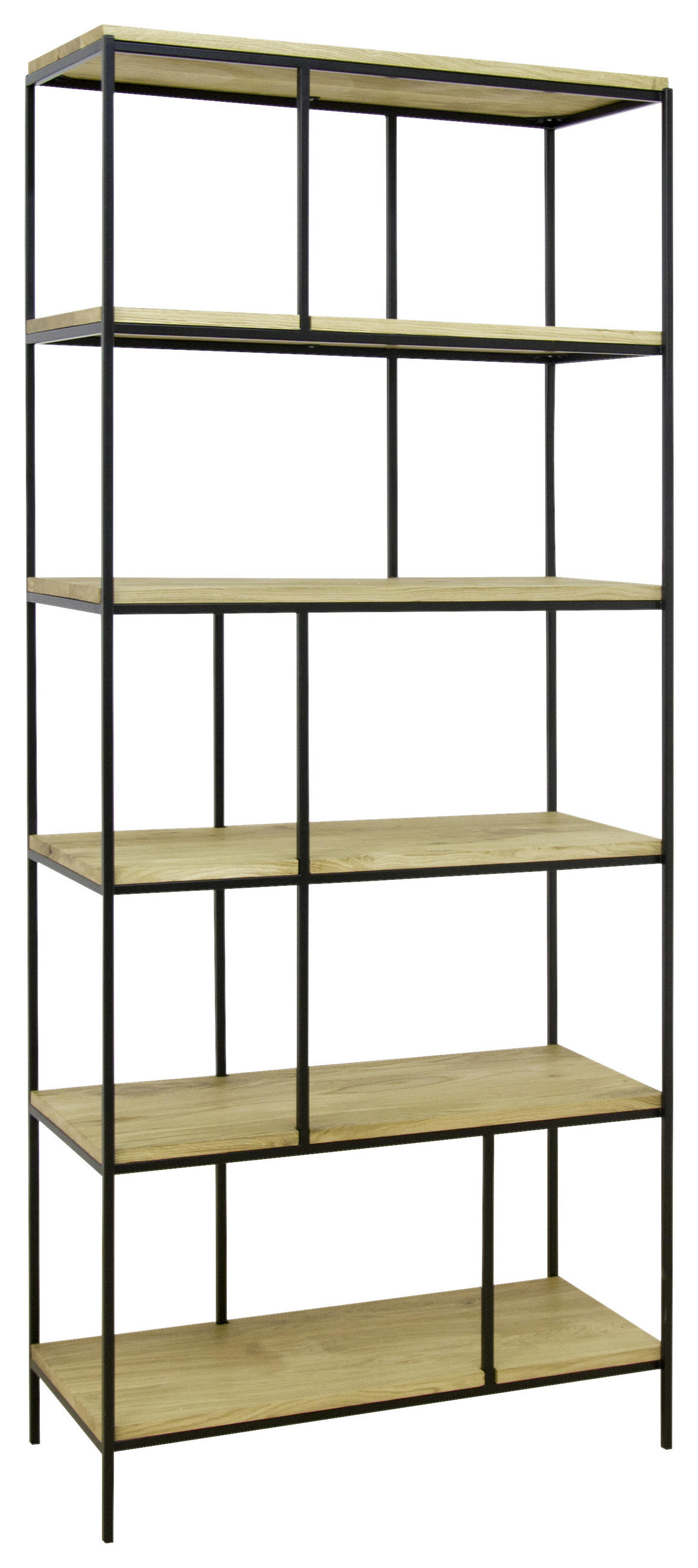 REGAL Eiche massiv Schwarz, Eichefarben  - Eichefarben/Schwarz, KONVENTIONELL, Holz/Metall (90/200/35cm) - Novel