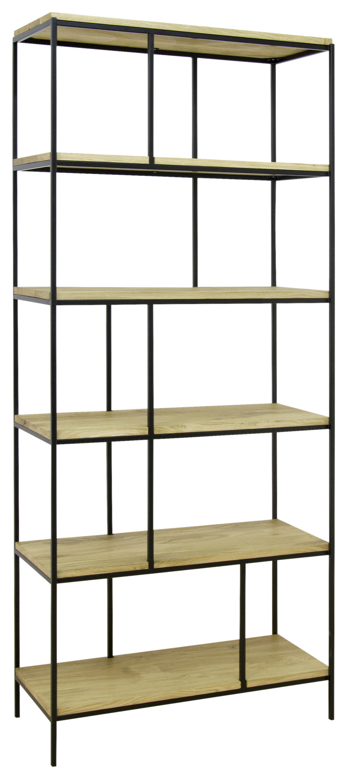 REGAL Eiche massiv Schwarz, Eichefarben  - Eichefarben/Schwarz, KONVENTIONELL, Holz/Metall (90/200/35cm) - Novel