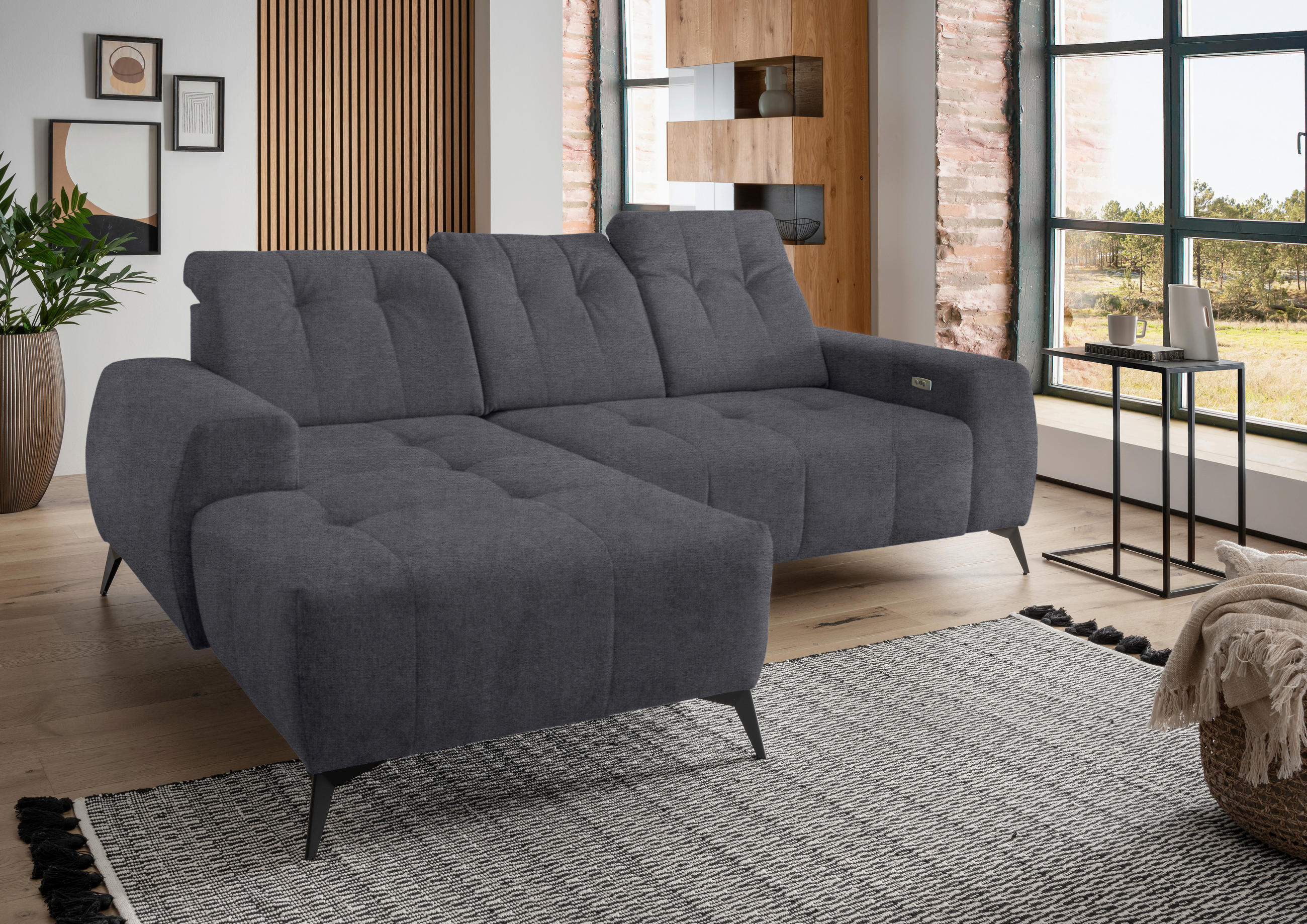 ECKSOFA Anthrazit Mikrofaser  - Anthrazit/Schwarz, MODERN, Textil/Metall (180/258cm) - Livetastic