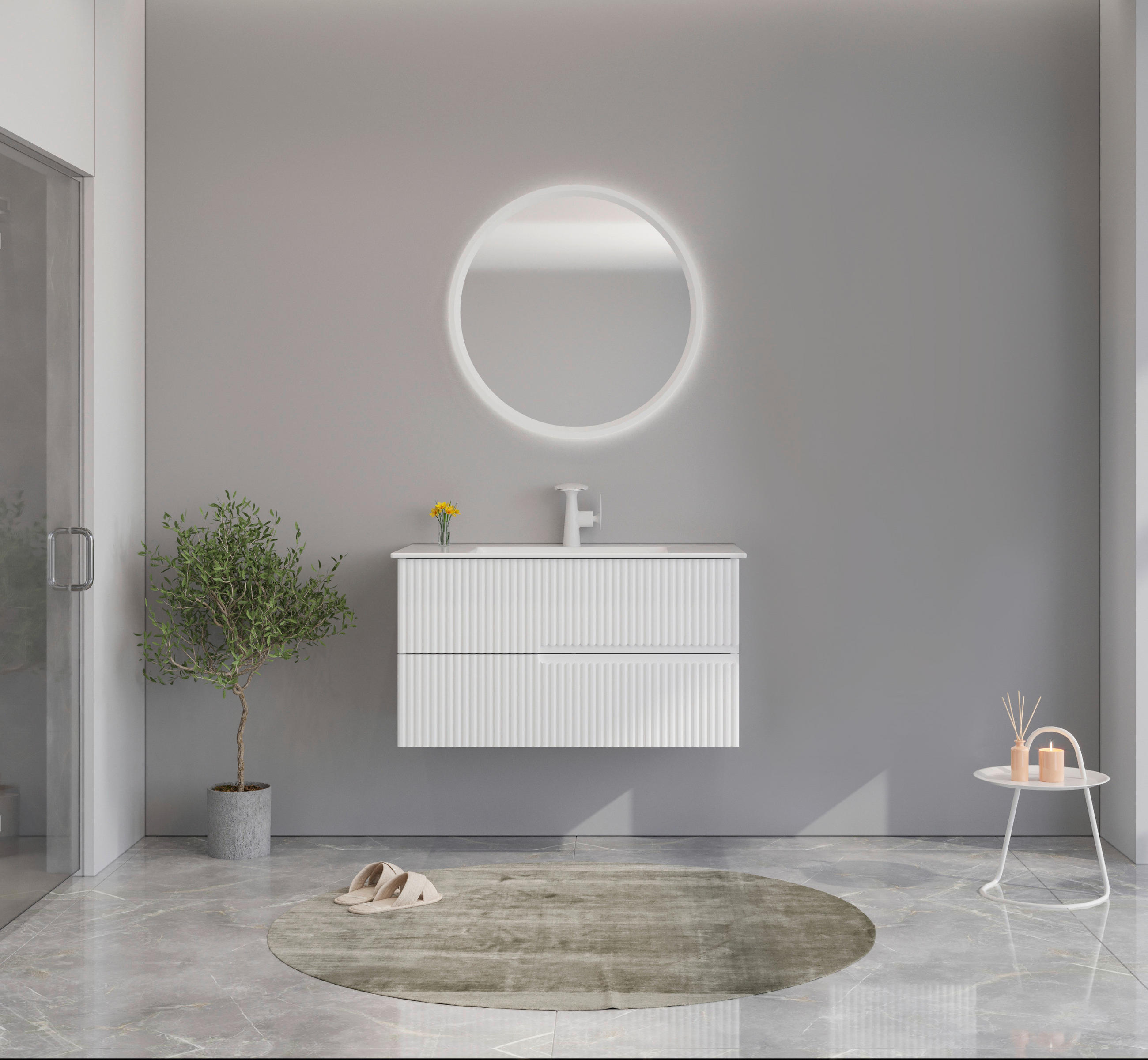 BADEZIMMER 3-teilig  in  - Weiß Hochglanz/Weiß, MODERN, Keramik/Holzwerkstoff (91/126/51cm) - MID.YOU