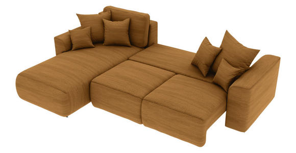 ECKSOFA Rostfarben Cord Zierkissen, Rückenkissen, Bettkasten, Schlaffunktion, Rücken echt, Liegefläche im Originalstoff  - Chromfarben/Rostfarben, KONVENTIONELL, Kunststoff/Textil (195/293cm) - Carryhome