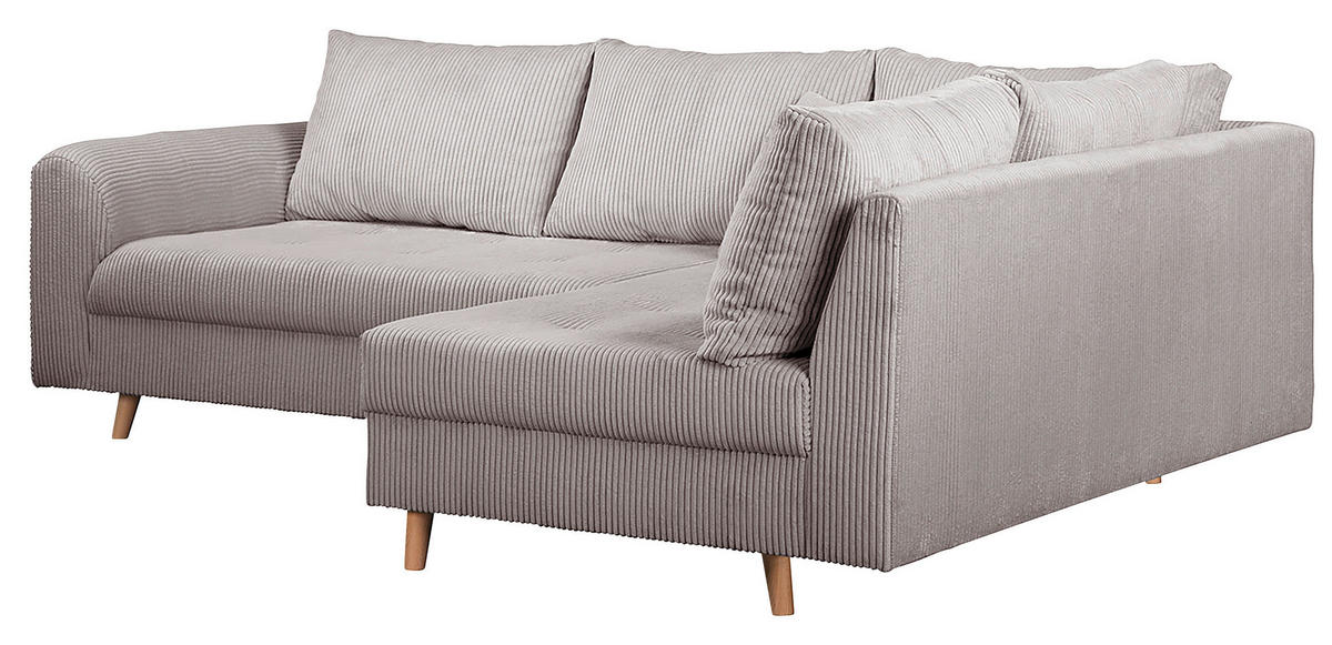 ECKSOFA inkl. Hocker Ariella Grau Cord  - Naturfarben/Grau, Design, Holz/Textil (231/161cm) - Livetastic