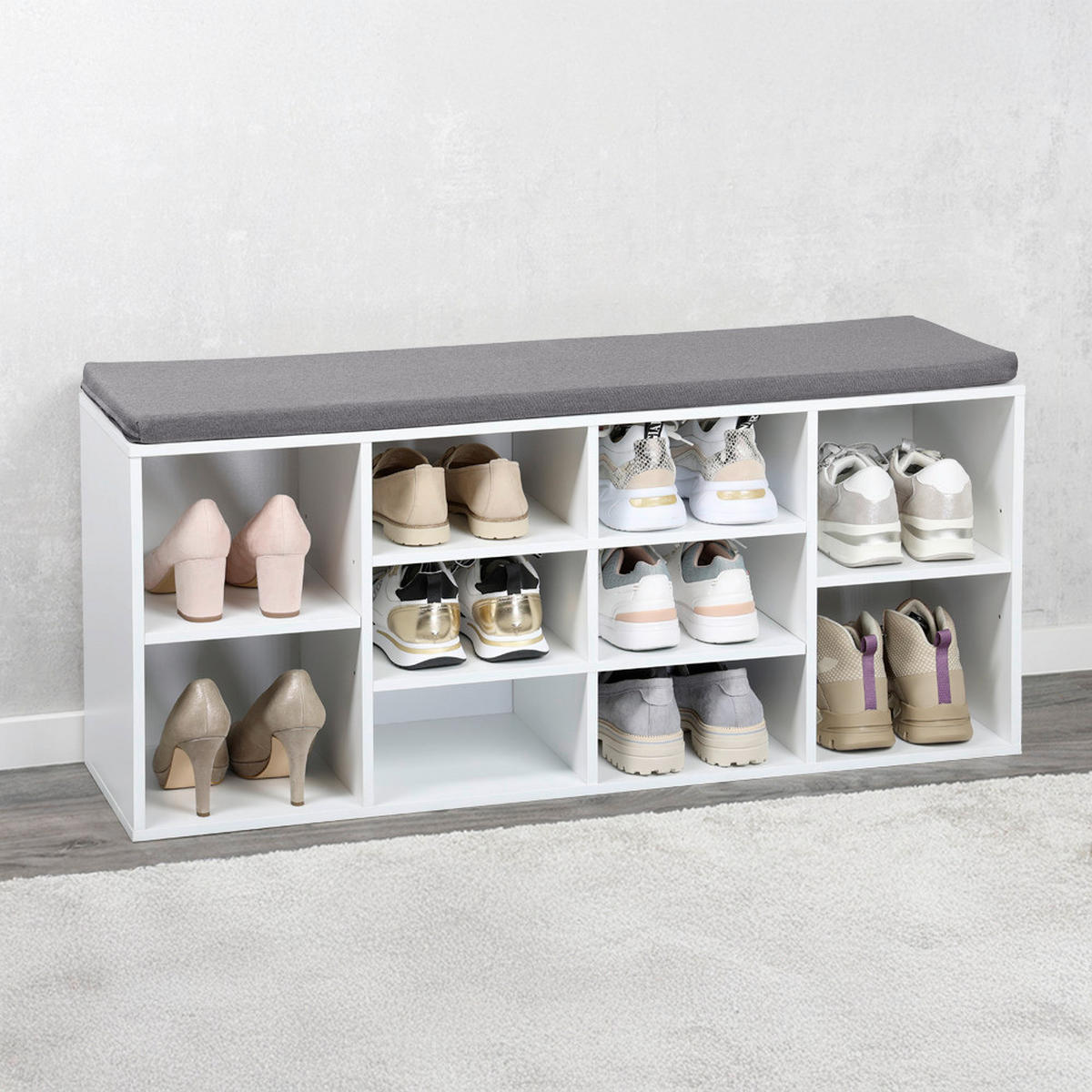 SCHUHSCHRANK  in 103.5/48/29.5 cm  - Weiß/Grau, Design, Holzwerkstoff/Textil (103.5/48/29.5cm) - Kesper