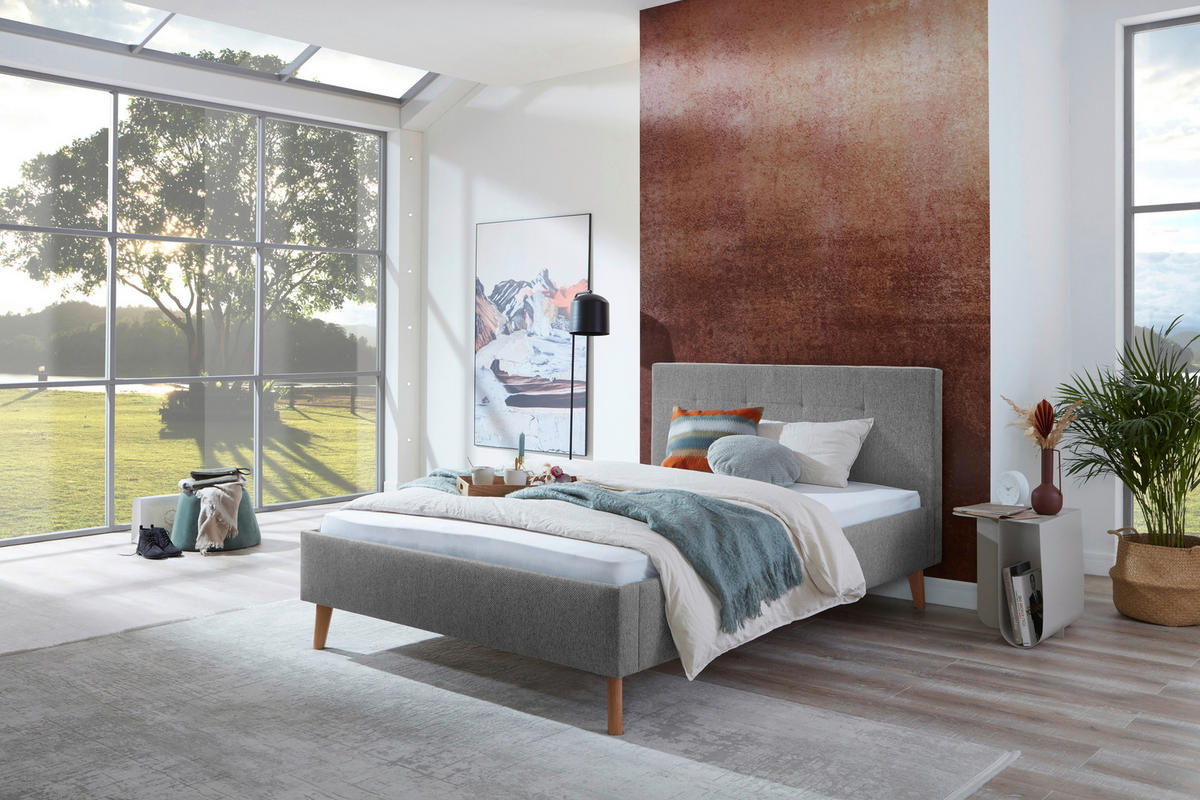 POLSTERBETT Grau 140/200 cm  - Eichefarben/Grau, Basics, Holz/Textil (140/200cm) - Boxxx