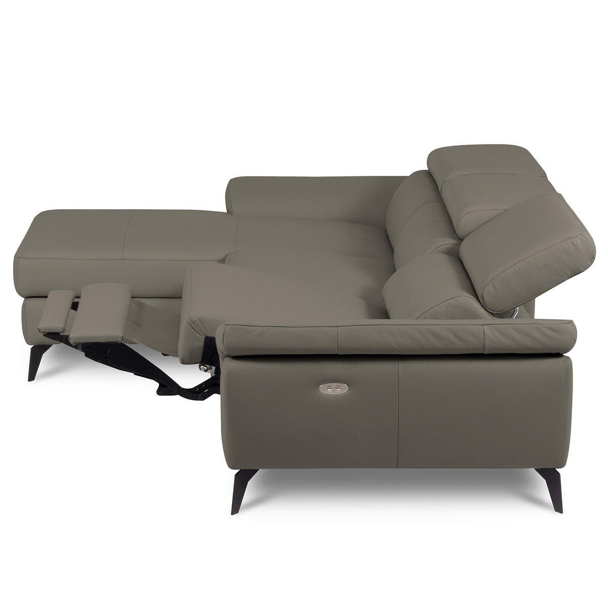 ECKSOFA SONO in Lederlook Echtleder Schlammfarben Armteilverstellung, Kopfteilverstellung  179/252 cm  - Schlammfarben/Schwarz, Design, Leder/Textil (179/252cm) - Livetastic