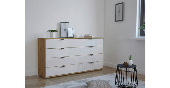 SIDEBOARD Weiß, Eiche Bianco  - Schieferfarben/Eiche Bianco, KONVENTIONELL, Glas/Holzwerkstoff (141/70/43cm) - Dieter Knoll