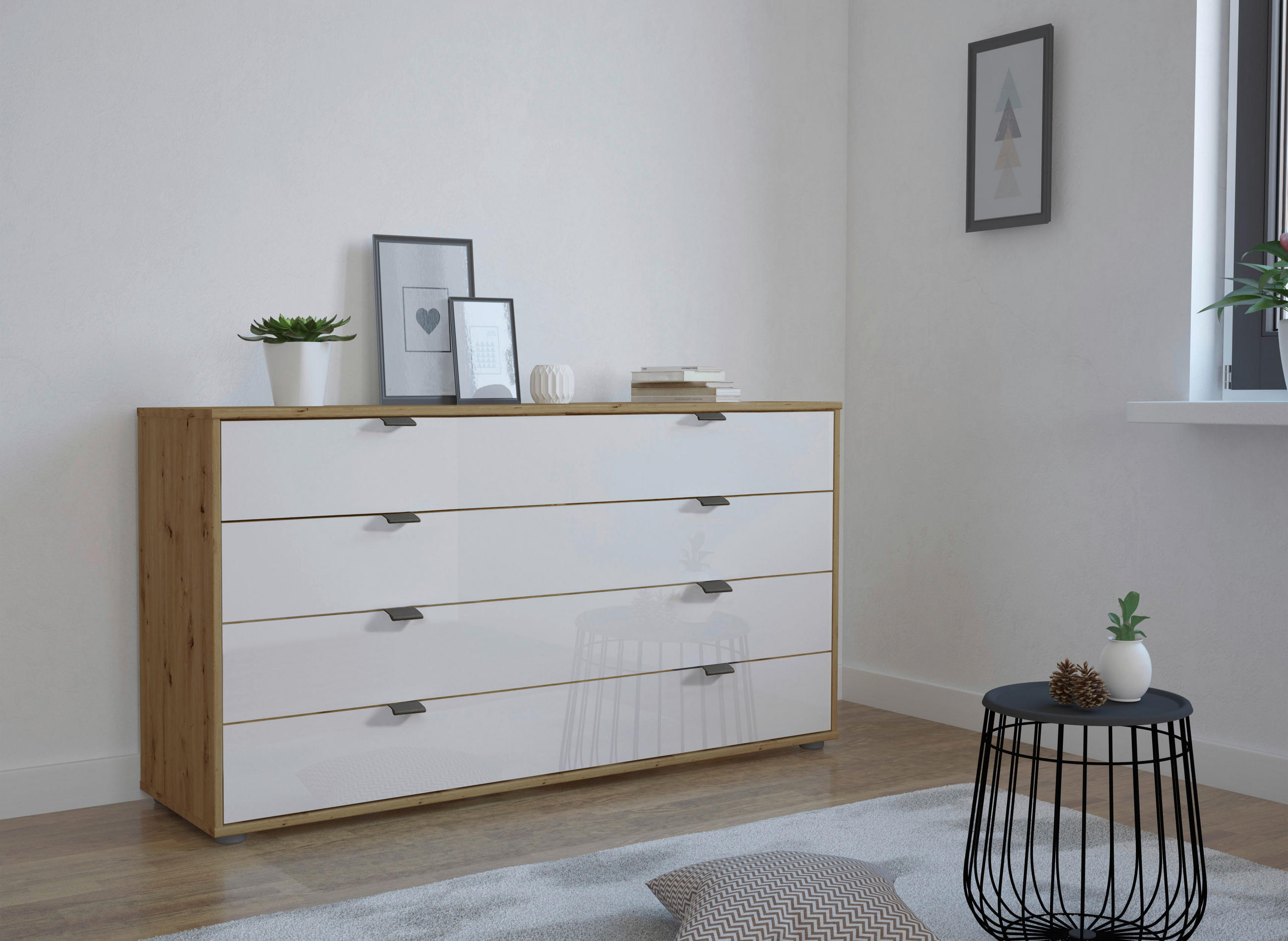 SIDEBOARD  in 141/70/43 cm  - Schieferfarben/Eiche Bianco, KONVENTIONELL, Glas/Holzwerkstoff (141/70/43cm) - Dieter Knoll