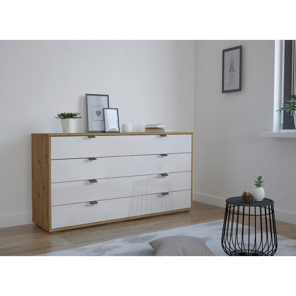 Thumbnail - Dieter Knoll Sideboard, Weiß, Eiche Bianco, Metall, 4 Schubladen, 141x70x43 cm, Made in Germany, Goldenes M, ISO 9001, T...