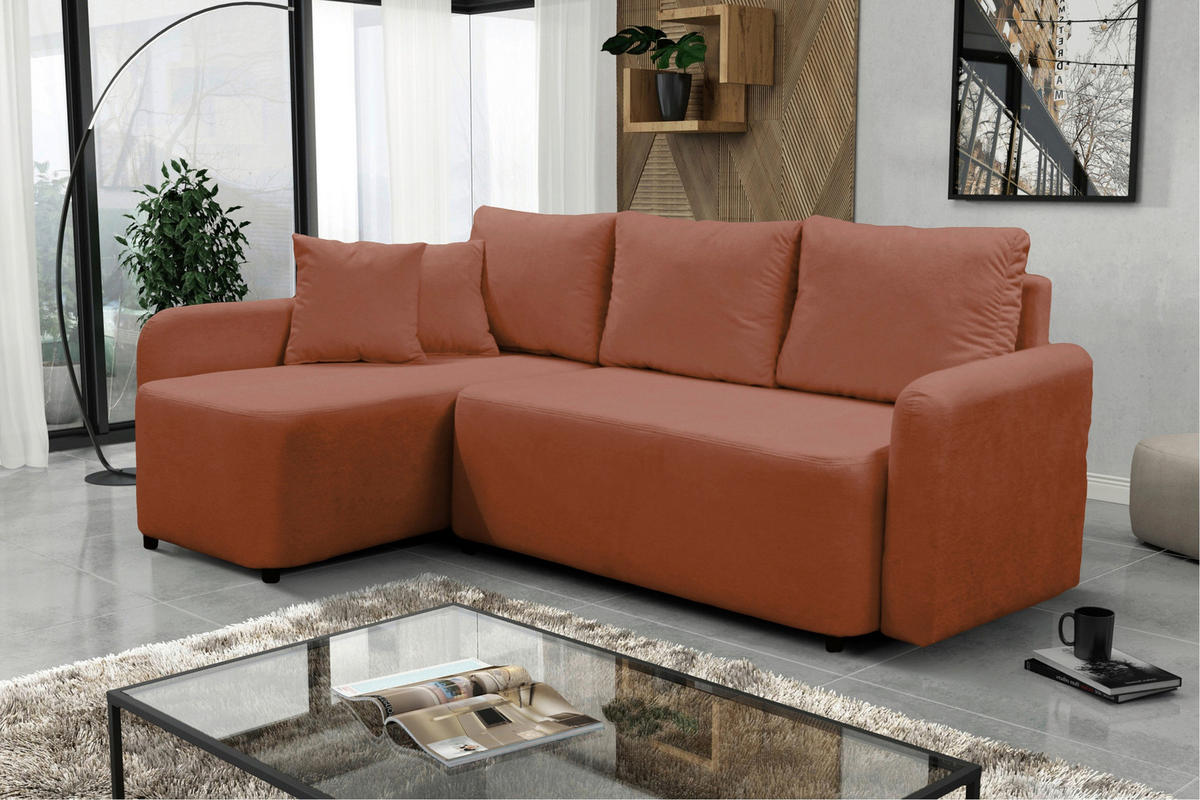 ECKSOFA STERN Hellrot Bouclé Zierkissen, Rückenkissen, Bettkasten  - Hellrot/Schwarz, Design, Kunststoff/Textil (152/207cm) - MID.YOU