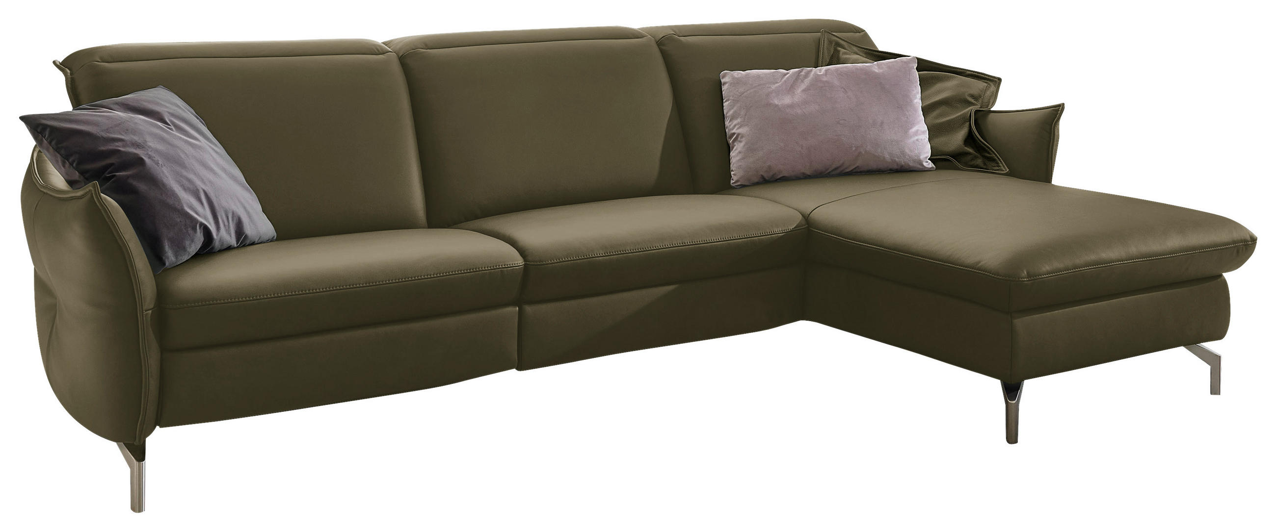 ECKSOFA in Echtleder Olivgrün - Olivgrün/Nickelfarben, Modern, Leder/Metall (233/179cm) - Livetastic
