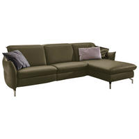 ECKSOFA in Echtleder Olivgrün  - Olivgrün/Nickelfarben, Modern, Leder/Metall (263/179cm) - Livetastic
