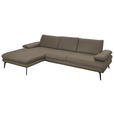 ECKSOFA in Echtleder Greige  180/310 cm  - Greige/Schwarz, Design, Leder/Metall (180/310cm) - Dieter Knoll