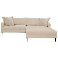 KOTNA SEDEŽNA GARNITURA, rebrasti žamet krem barve  - črna/krem barve, Design, kovina/tekstil (268/193cm) - P & B