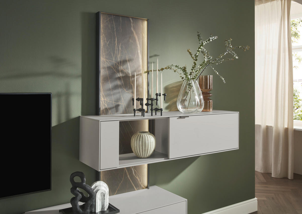 WOHNWAND  in Hellgrau  306/204,9/45,2 cm  - Hellgrau, Design, Glas/Keramik (306/204,9/45,2cm) - Dieter Knoll