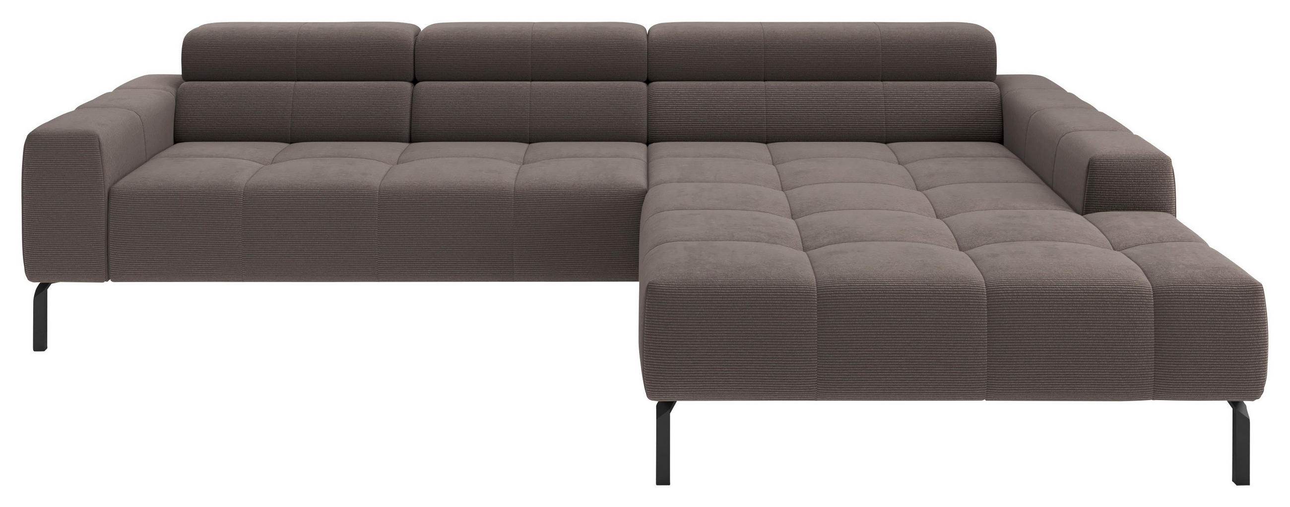 ECKSOFA Taupe Feincord Rücken echt, Kopfteilverstellung, Sitztiefenverstellung  - Taupe/Schwarz, KONVENTIONELL, Textil/Metall (293/226cm) - Hom`in