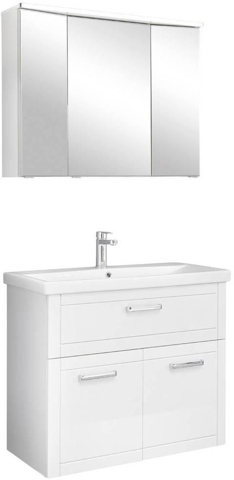 BADEZIMMER 3-teilig  in 90 cm  - Chromfarben/Weiß Hochglanz, MODERN, Glas/Keramik (90cm) - Sadena