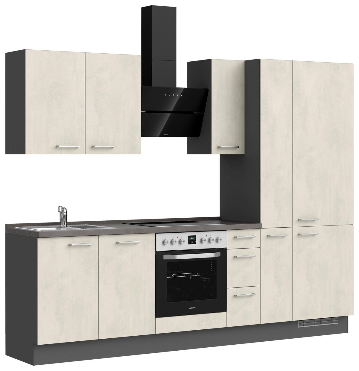 KÜCHENBLOCK Riva 270 cm  in Weiß, Schieferfarben  - Schieferfarben/Edelstahlfarben, MODERN, Holzwerkstoff/Metall (270cm) - Nobilia