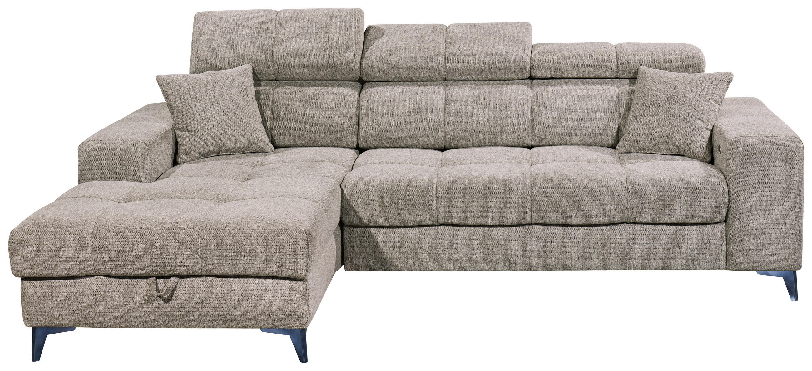ECKSOFA Graubraun Chenille Zierkissen, Bettkasten, Rücken echt, Kopfteilverstellung, Sitztiefenverstellung  - Graubraun/Schwarz, KONVENTIONELL, Kunststoff/Textil (172/268cm) - Carryhome