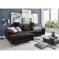 ECKSOFA Schwarz Flachgewebe Bettkasten, Schlaffunktion, Sitztiefenverstellung, Kopfstütze, Liegefläche im Originalstoff  - Silberfarben/Schwarz, KONVENTIONELL, Textil/Metall (176/301cm) - Sit & More