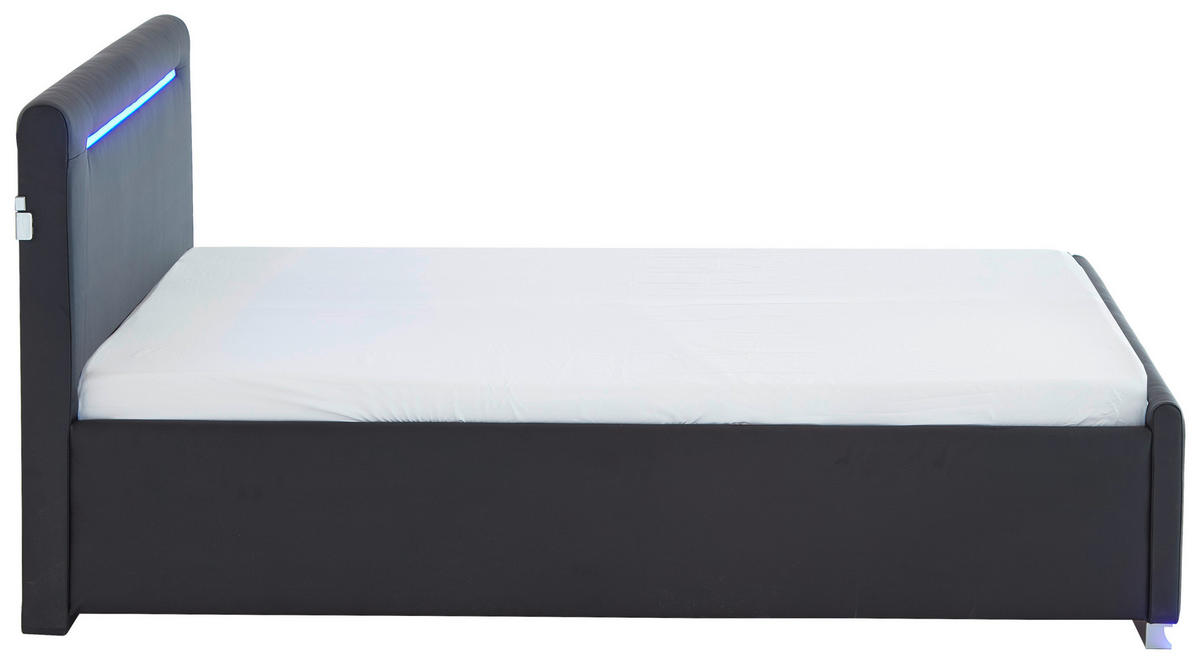 POLSTERBETT Beleuchtung, Lattenrost, Bettkasten 140/200 cm  in Schwarz  - Birkefarben/Buchefarben, Design, Holz/Kunststoff (140/200cm) - Boxxx