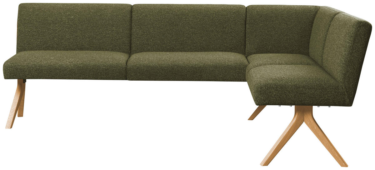 ECKBANK 238/172 cm Webstoff Grün Eiche vollmassiv   - Eichefarben/Grün, KONVENTIONELL, Holz/Textil (238/172cm) - Linea Natura