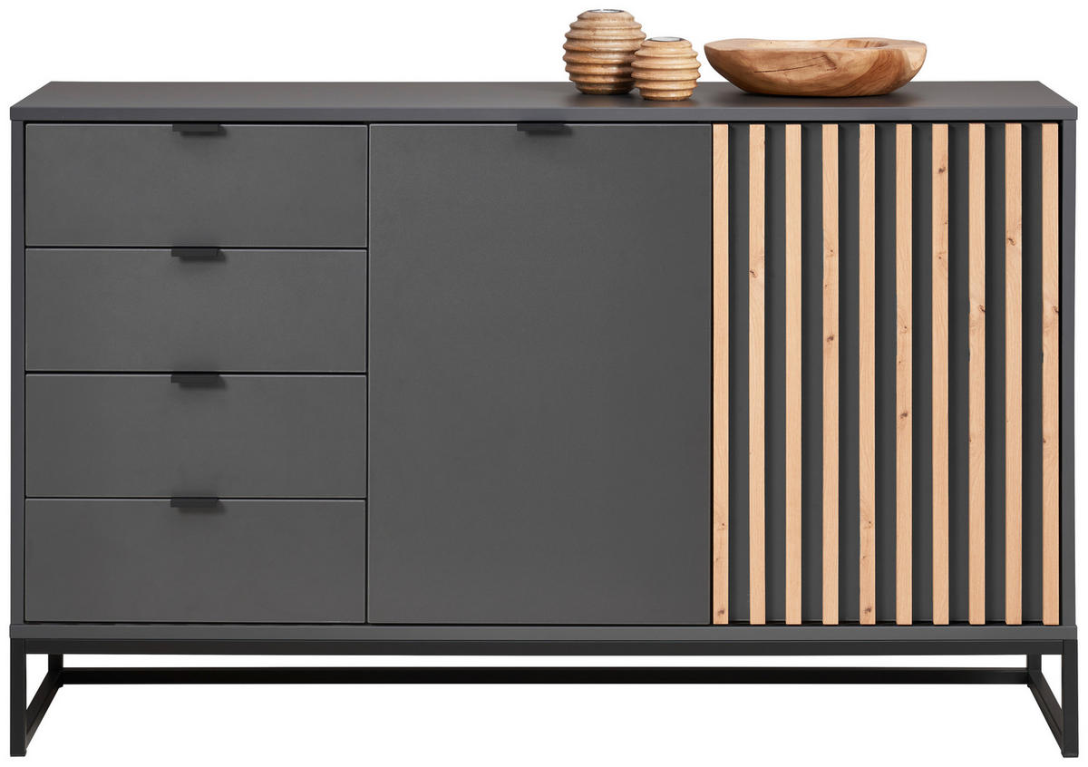 SIDEBOARD 141,4/85,4/40 cm  in Graphitfarben, Eiche Artisan  - Schwarz/Graphitfarben, Modern, Holzwerkstoff/Metall (141,4/85,4/40cm) - Voleo