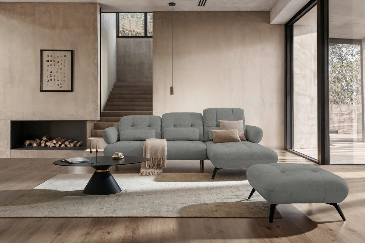 ECKSOFA Chenille Hellgrau  - Hellgrau/Schwarz, Design, Textil/Metall (282/189cm) - Novel