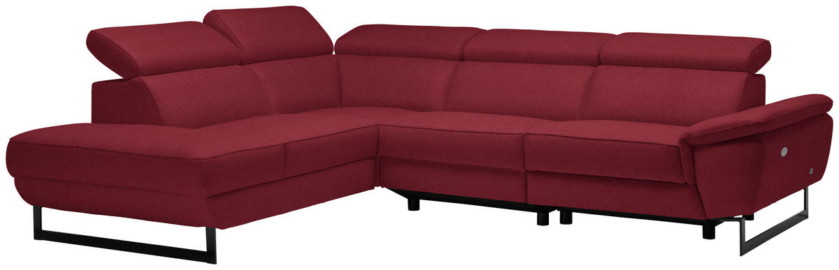 ECKSOFA Rot Echtleder  - Rot/Schwarz, Design, Leder/Metall (225/281cm) - Celina Home