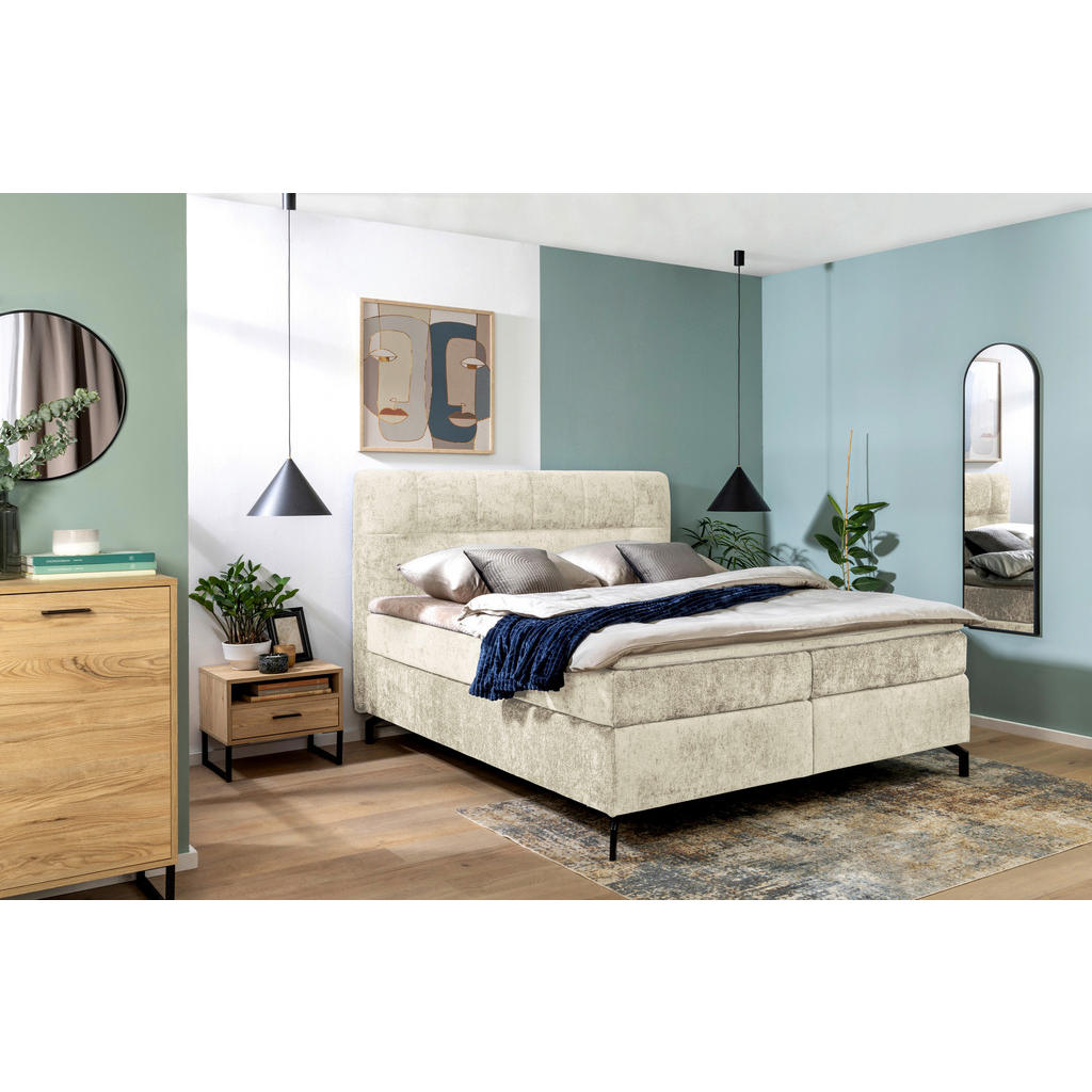 Thumbnail - Esposa Boxspringbett, Champagner, Textil, H4, Höhe ca. 17 cm, 180x200 cm, Stoffauswahl, Topper durchgehend, Matratze in ...